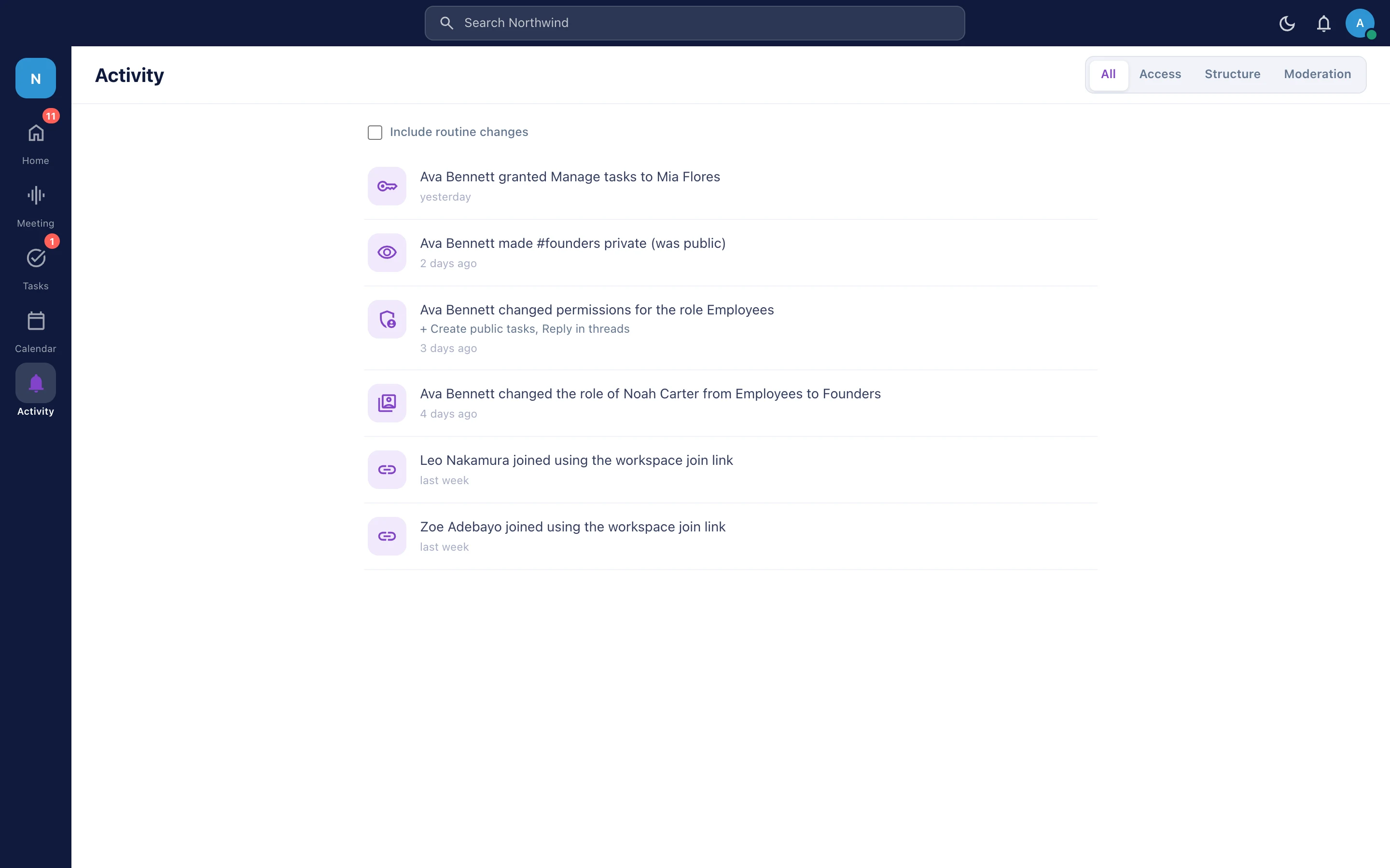 [SCREENSHOT — activity feed: mentions & task activity]