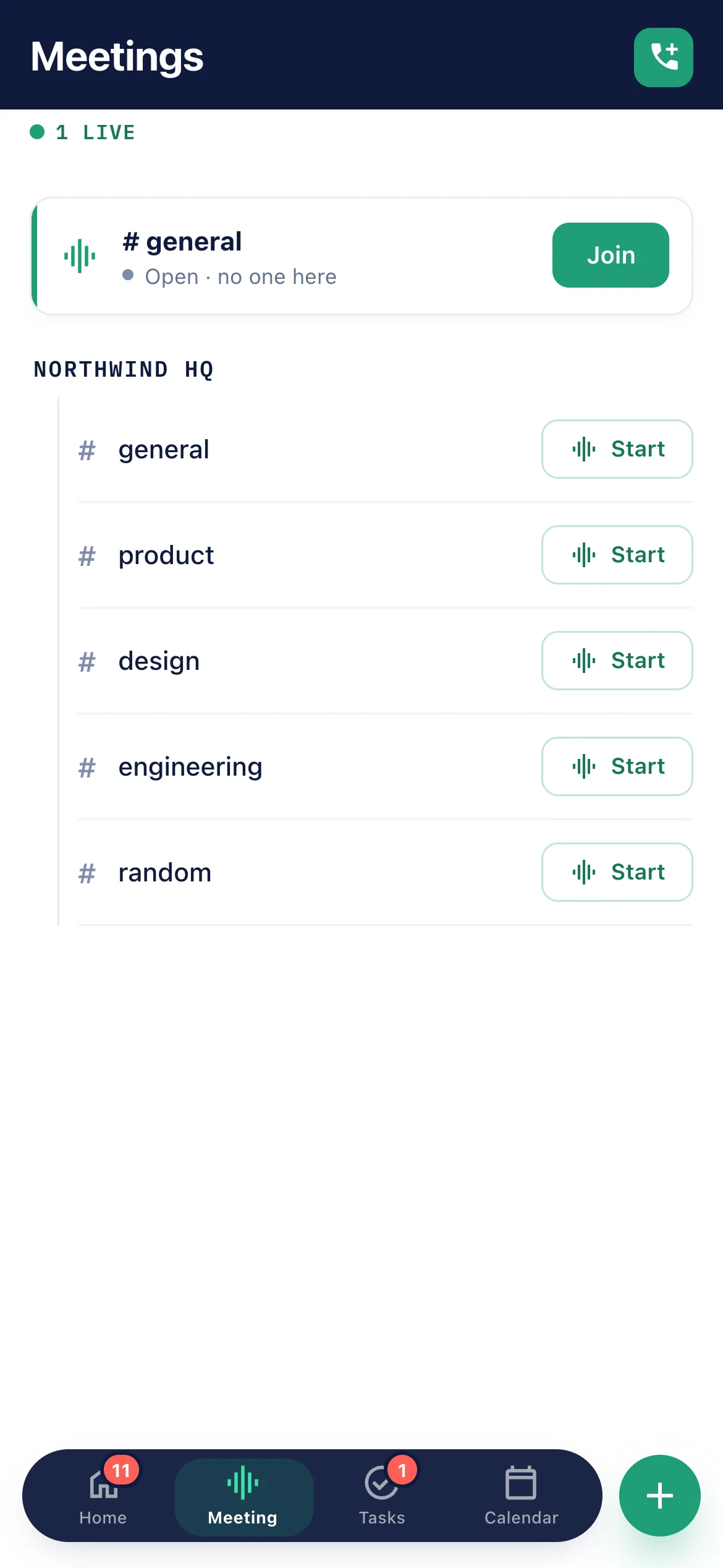 MOBILE SCREENSHOT — huddle with participant grid