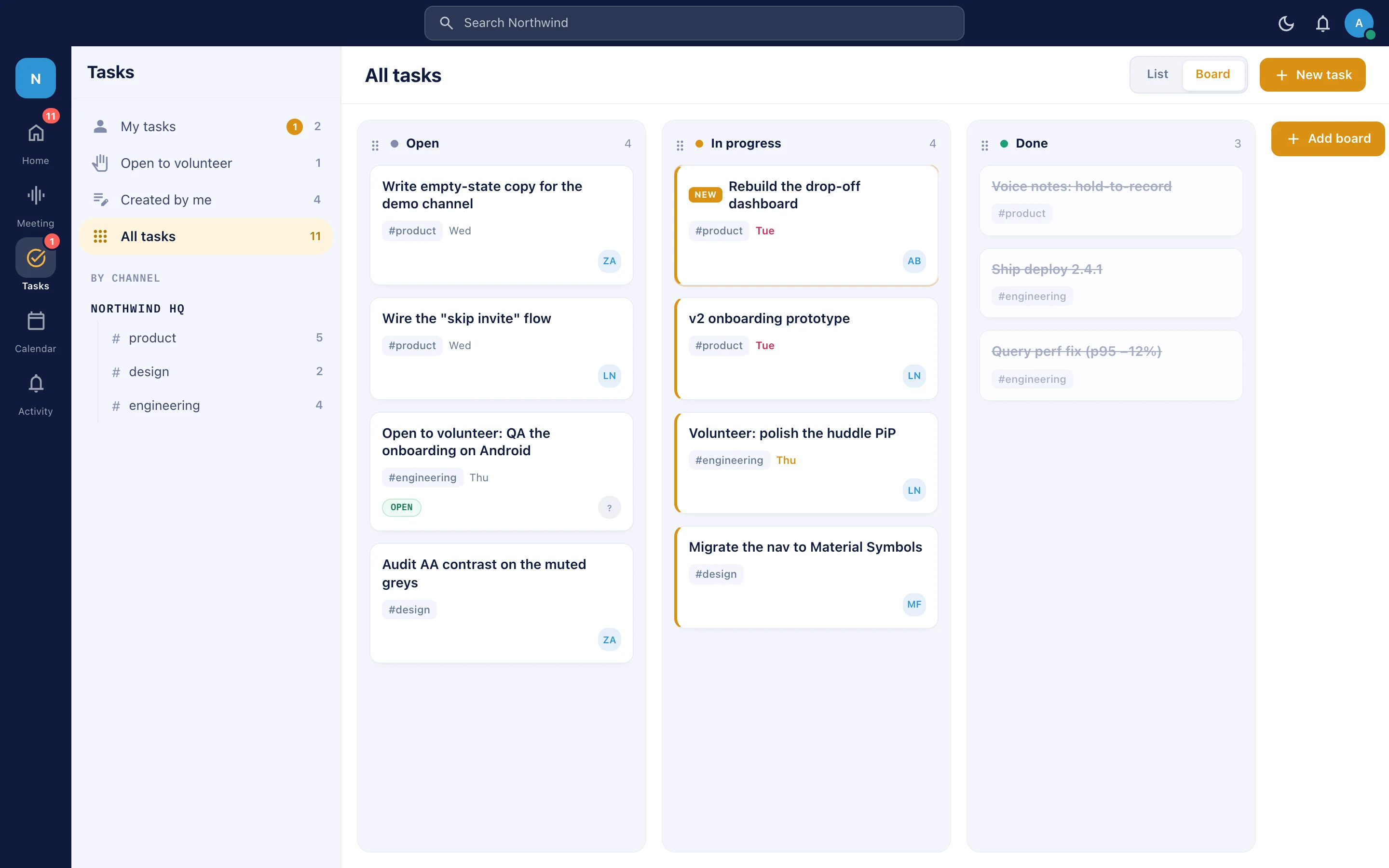 DESKTOP SCREENSHOT — Kanban board with task detail overlay